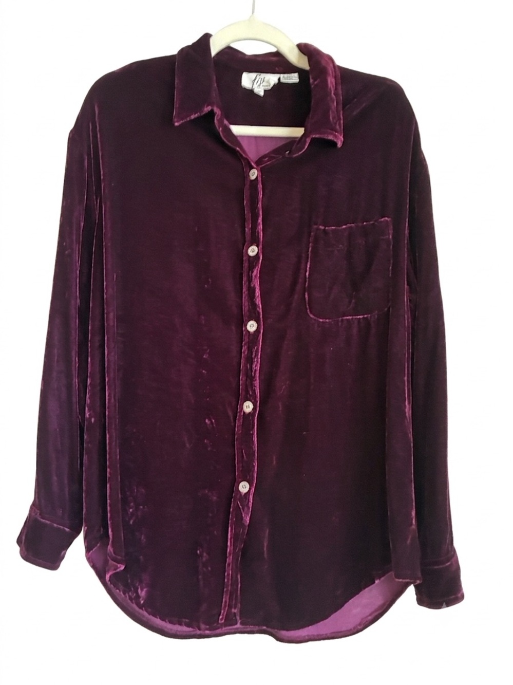 Vintage Fiji Sport Silk Blend Velvet Button Down Shirt M Plum Purple Whimsygoth